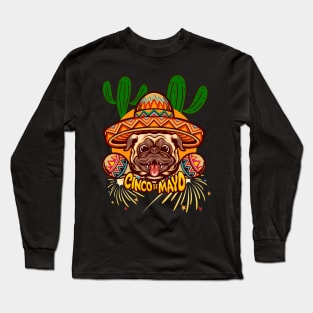 Cinco De Mayo Funny dog in sombrero colorful celebration fifth may Mexican style cactus Long Sleeve T-Shirt